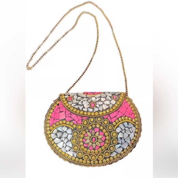 Ramla Mosaic Pink & Gold Beverly Hills Handmade in Morocco NWOT Stunning! - Picture 2 of 8